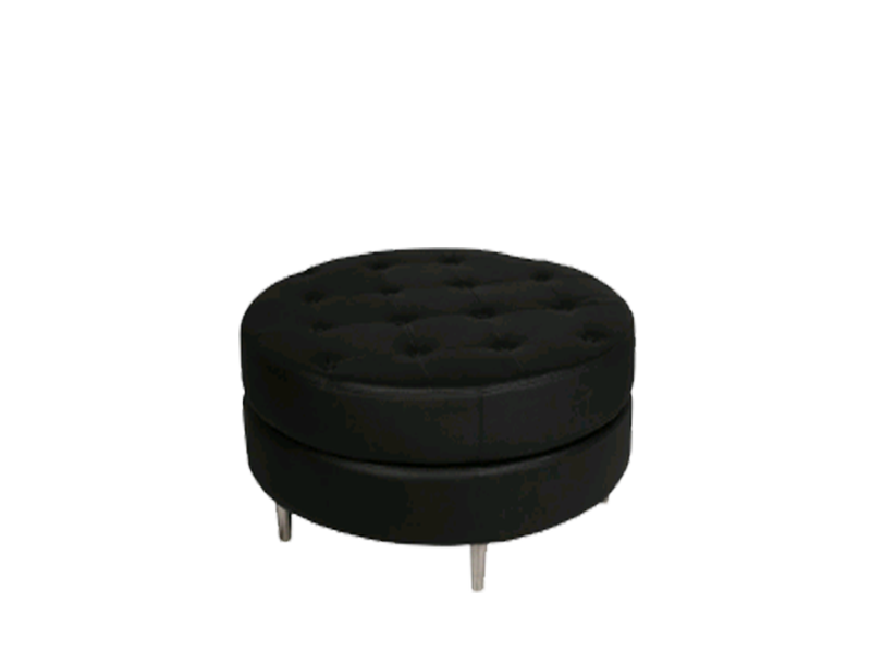 Ottoman Black Leather Tufted Round, Black Leather Round Ottoman